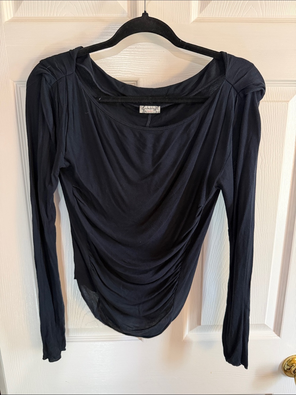 Free People Black Long-Sleeve Draped Ruched Top